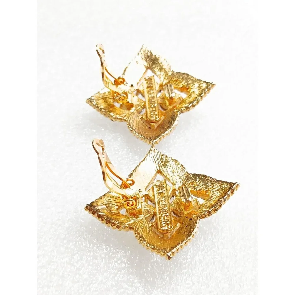 Jay Feinberg Signed Clip-On Earrings Gold Tone Rhinestone 80s - Picture 16 of 16